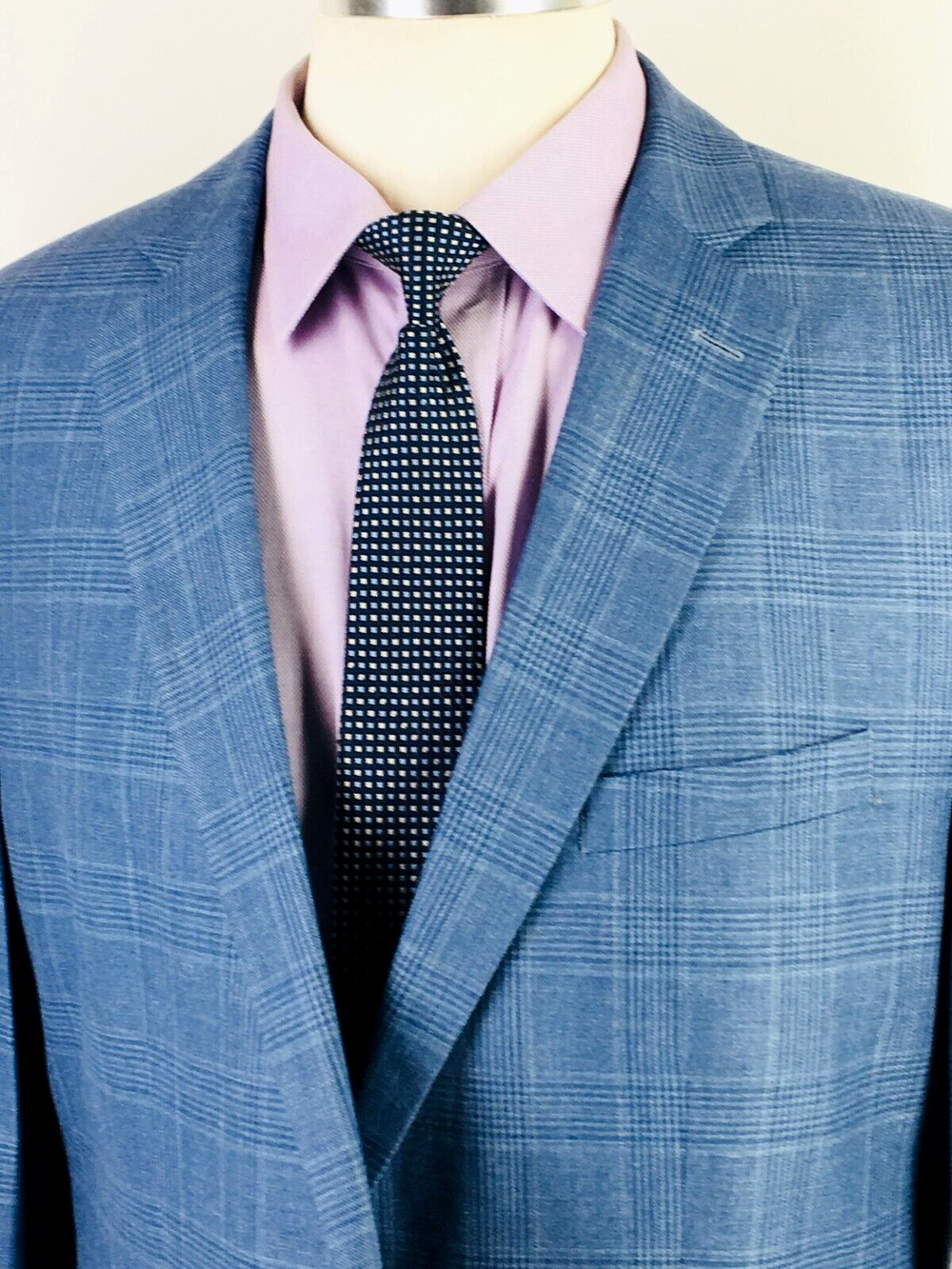 46R* Arnold Brant Mens 2 Bttn Bamboo Blazer Sport Coat Jacket Steel Blue Glen Ck